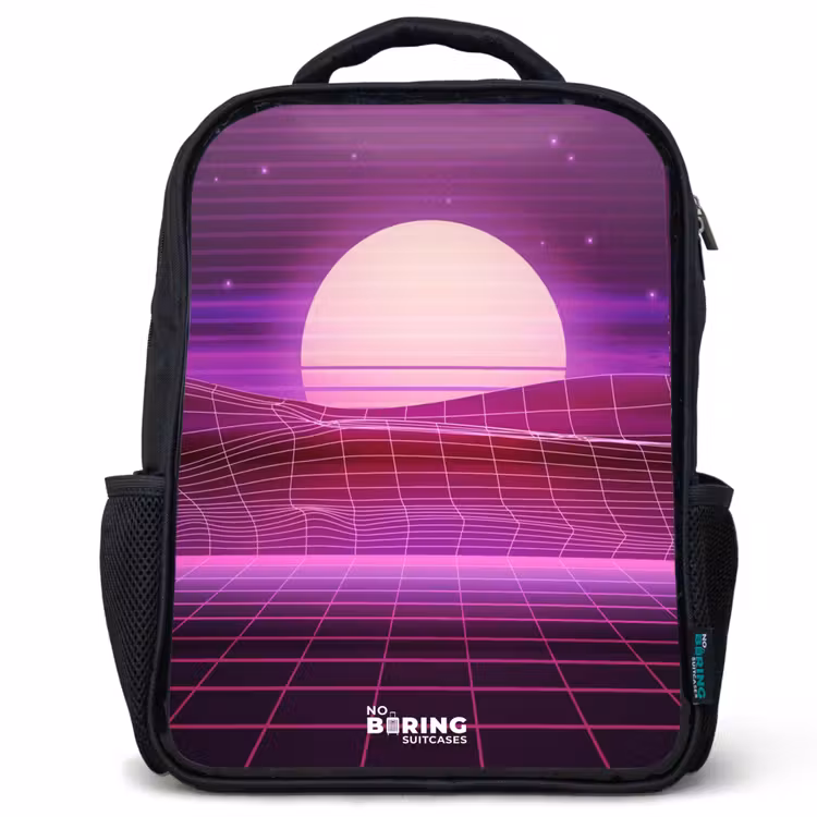 Kids backpack - Black - Grid landscape with sun — 1