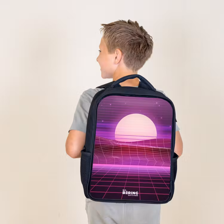 Kids backpack - Black - Grid landscape with sun — 2
