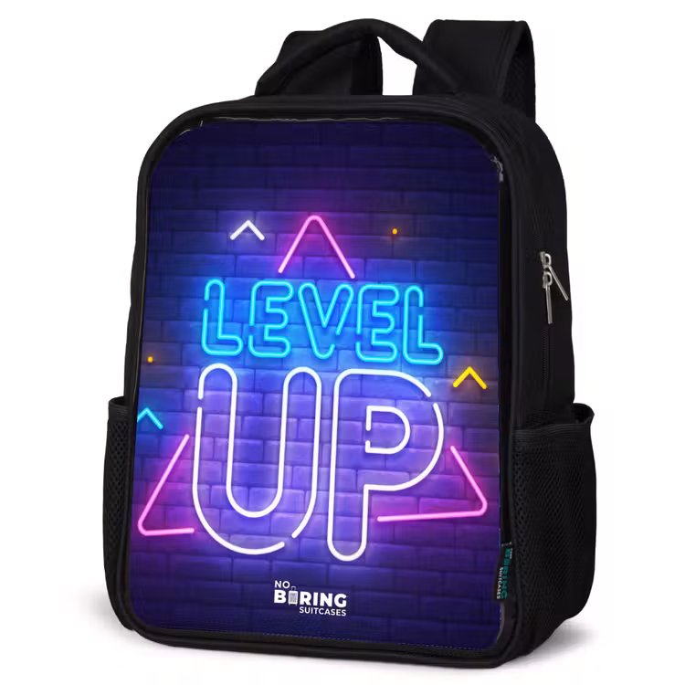 Kids backpack - Black - Neon letters on a brick wall — 4