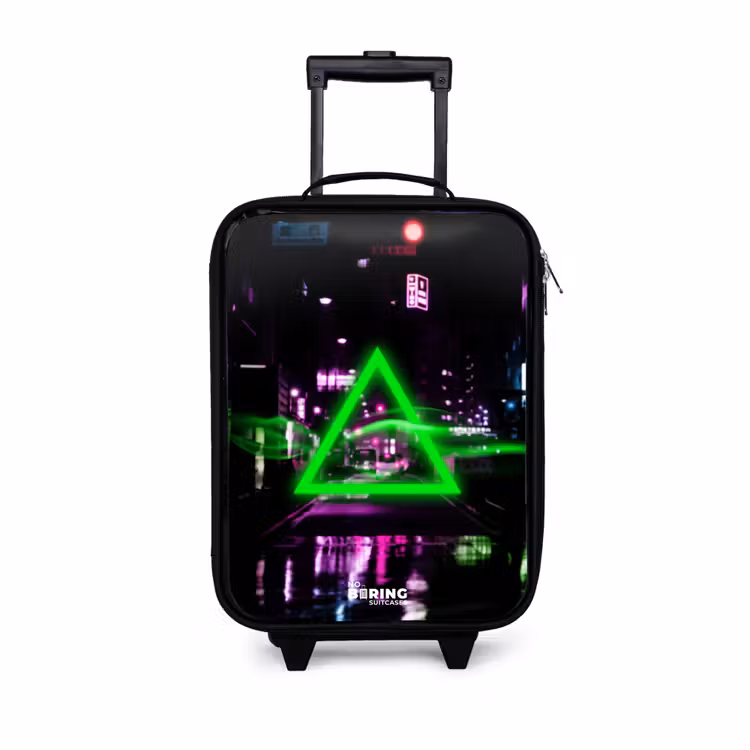 Children's suitcase - Bright green triangle over a city street — 1