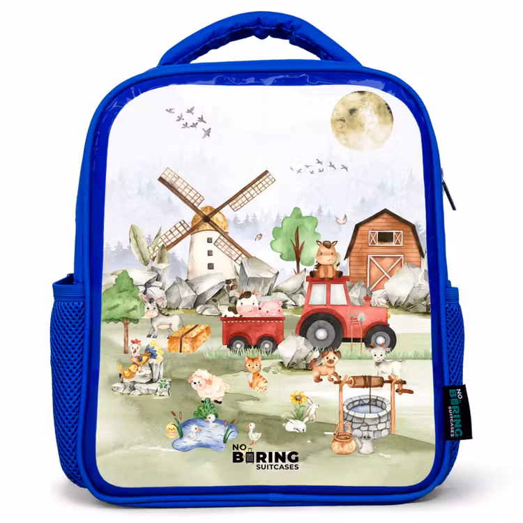 Kids backpack - Blue - animals on a farm — 1