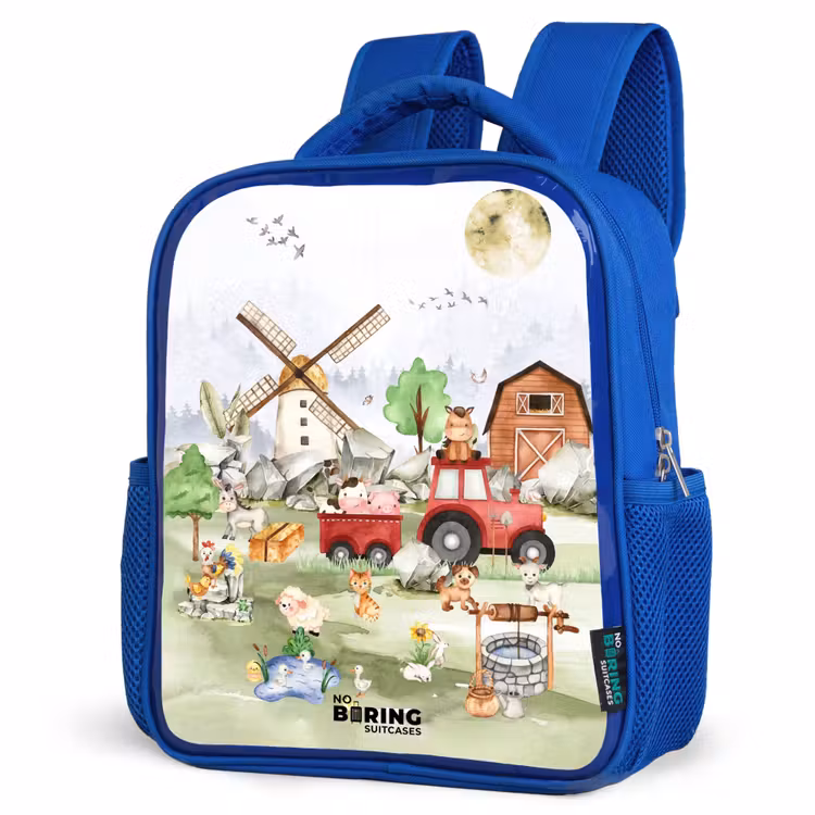 Kids backpack - Blue - animals on a farm — 3