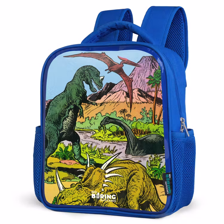 Kids backpack - Blue - Dinos at a volcano — 3