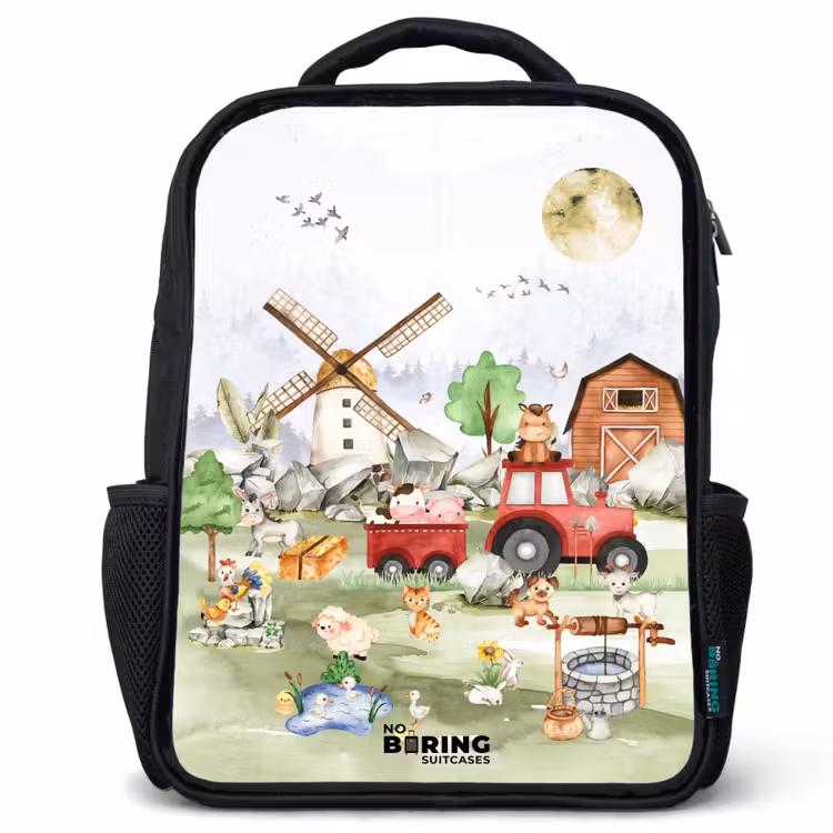 Kids backpack - Black - animals on a farm — 1