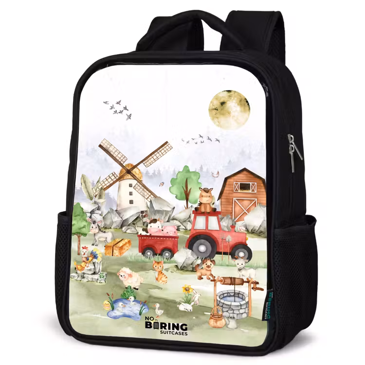Kids backpack - Black - animals on a farm — 4