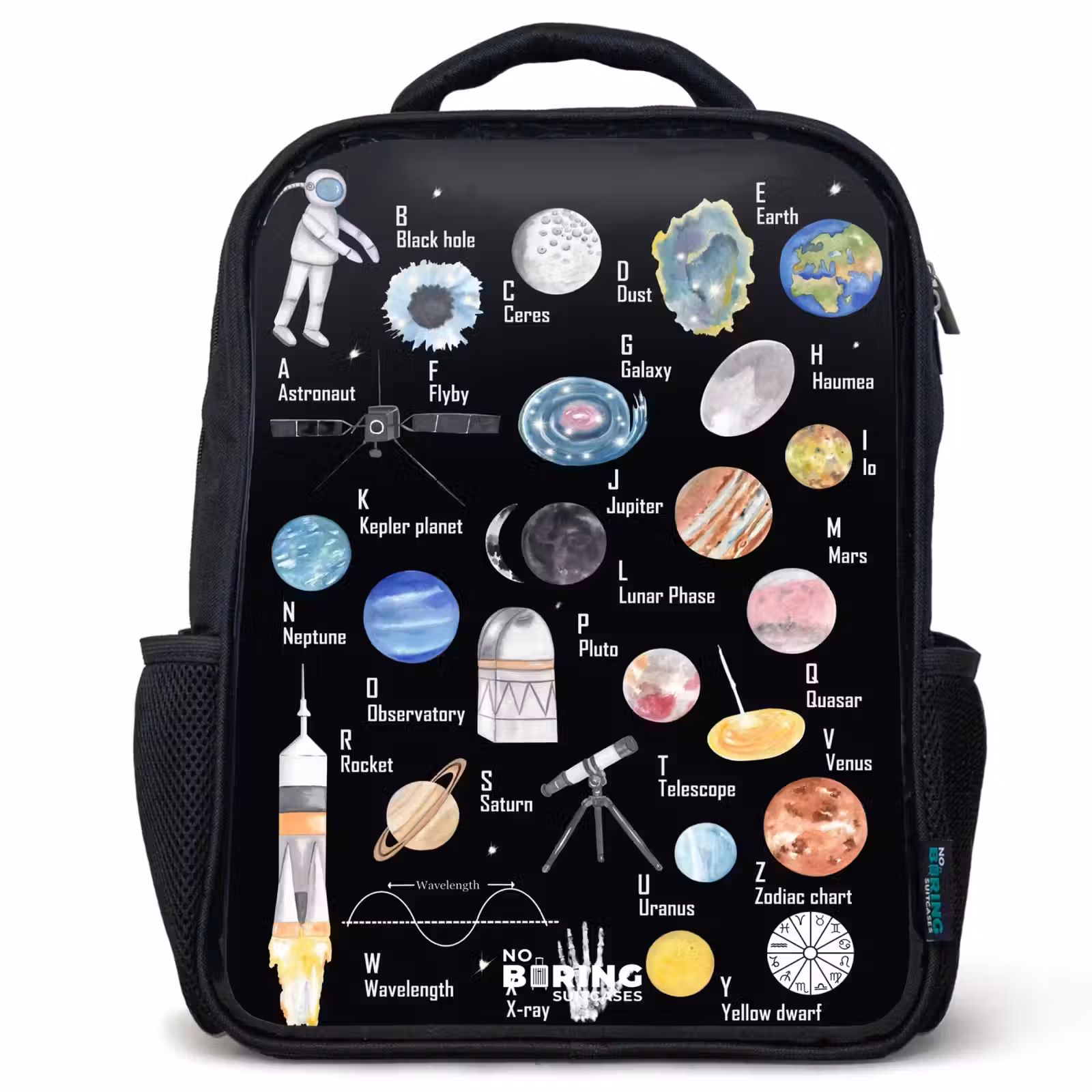 Kids backpack - Black - Alphabet in space theme — 1
