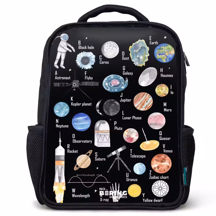 Kids backpack - Black - Alphabet in space theme — 1