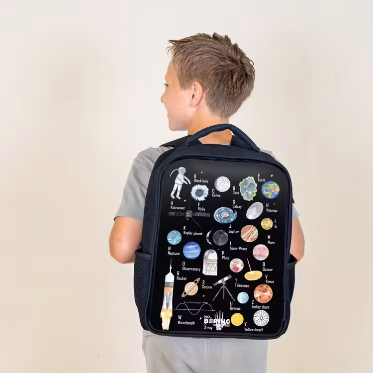 Kids backpack - Black - Alphabet in space theme — 2