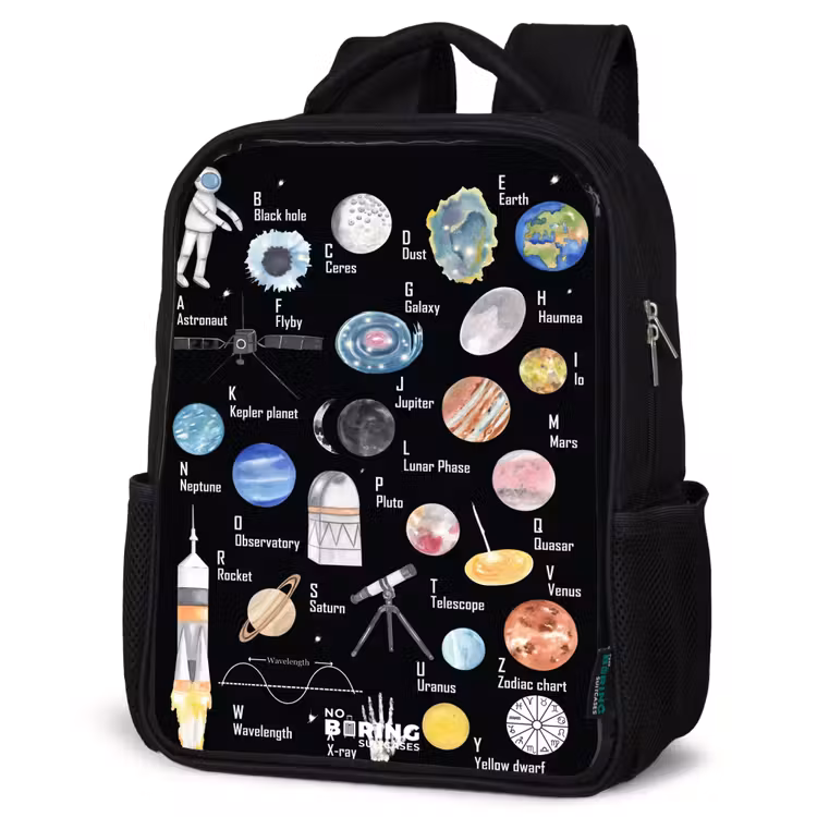 Kids backpack - Black - Alphabet in space theme — 4