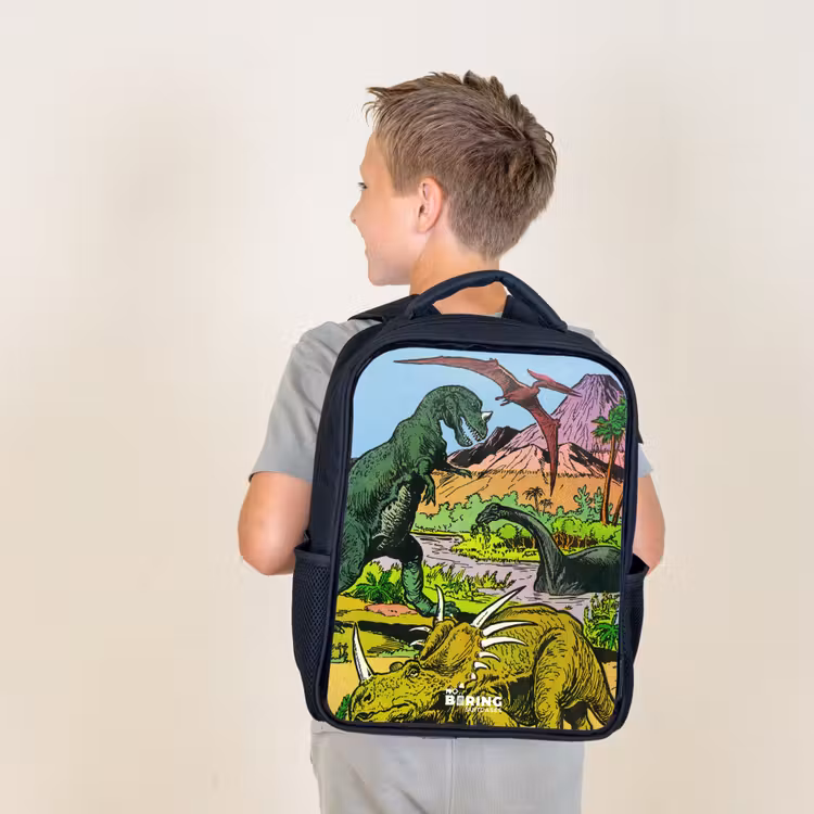 Kids backpack - Black - Dinos at a volcano — 2