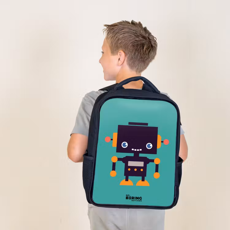 Kids backpack - Black - Green robot — 2