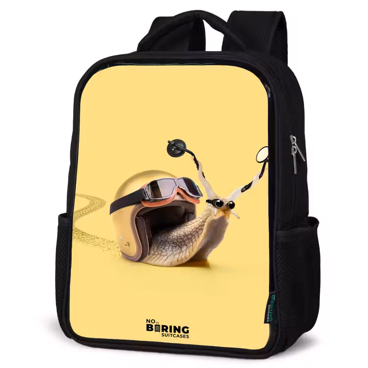 Kids backpack - Black - Snail with motorcycle helmet — 4