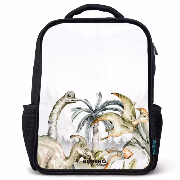 Kids backpack - Black - Dinos in a rugged landscape — 1