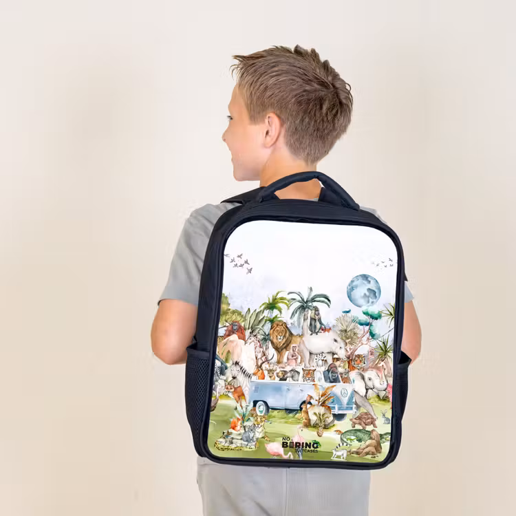 Kids backpack - Black - Van with all the animals — 2
