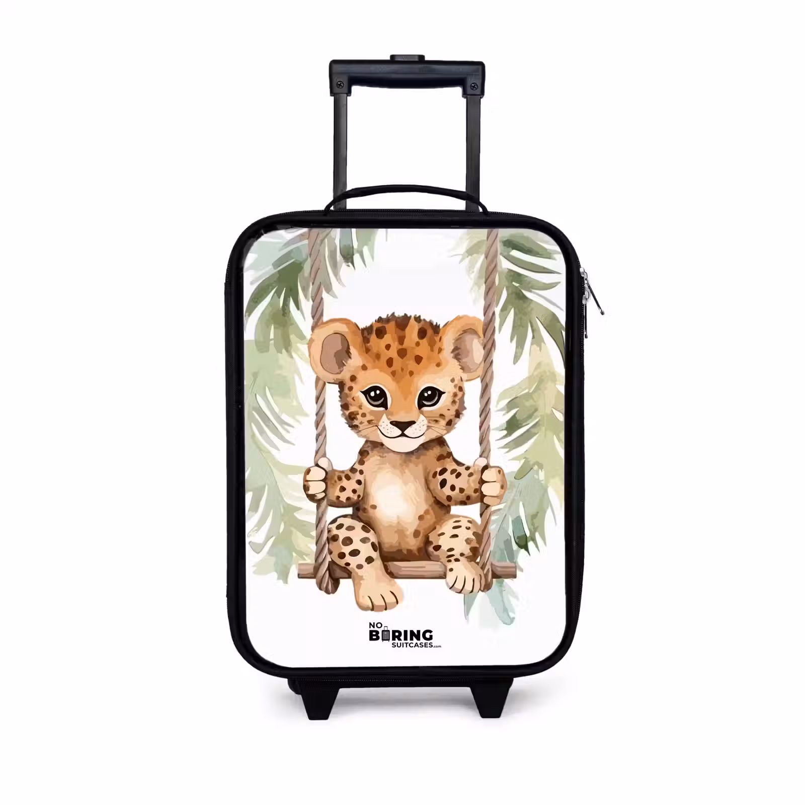 Children's suitcase - Leopard cub on a swing watercolor illustration — 1