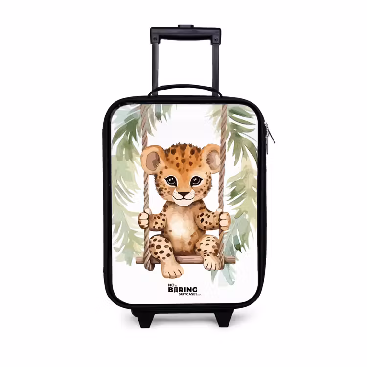 Children's suitcase - Leopard cub on a swing watercolor illustration — 1