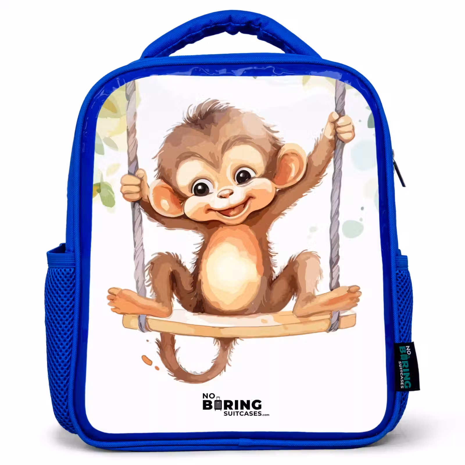 Kids backpack - Blue - Cheerful monkey on a swing illustration — 1