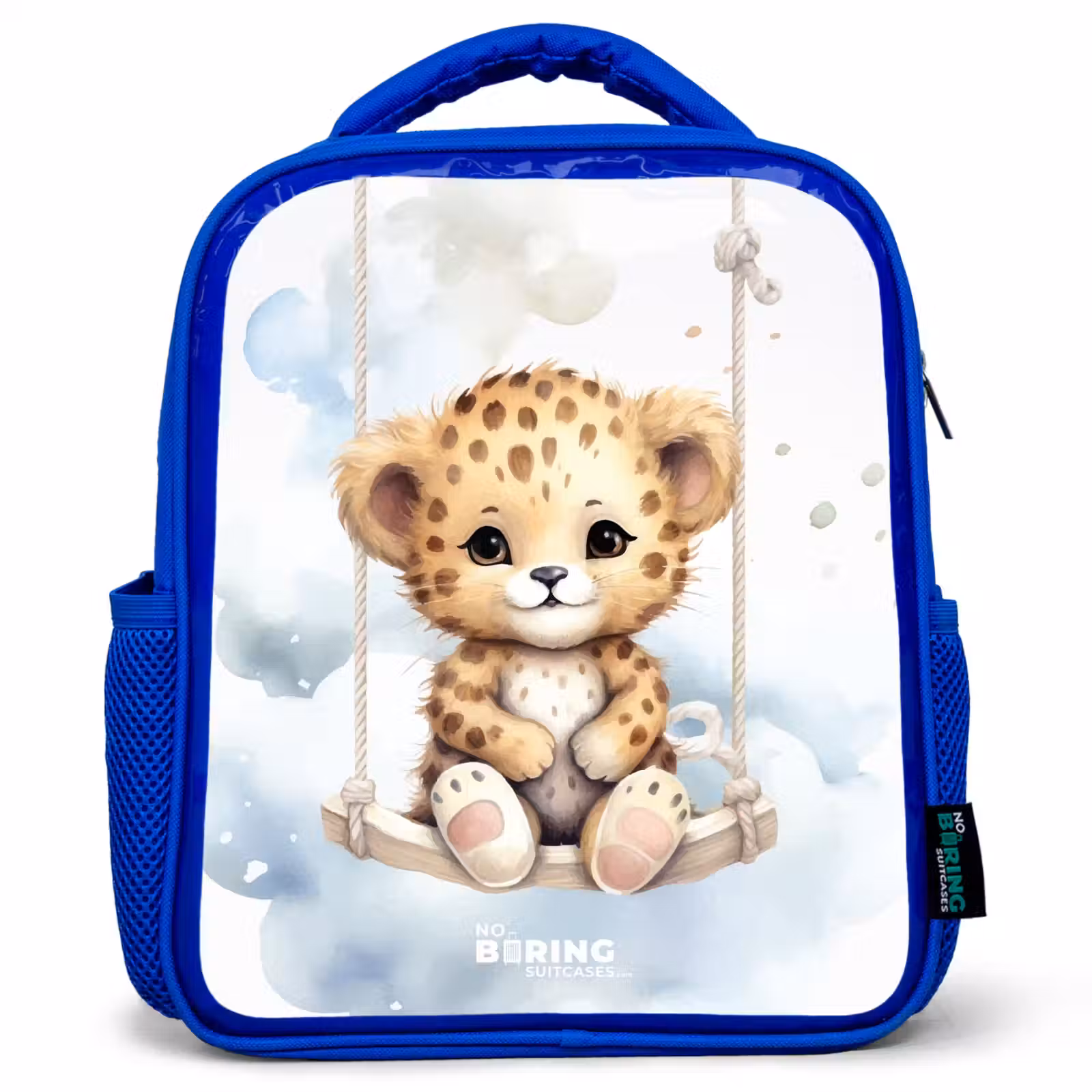 Kids backpack - Blue - Cheetah cub on a swing in the clouds — 1