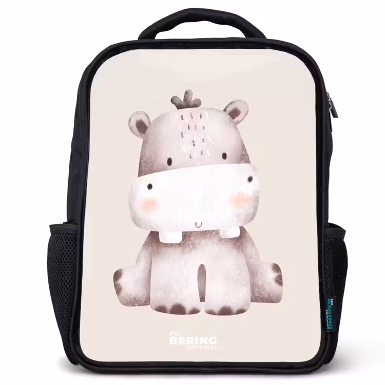 Kids backpack - Black - Hippo on beige background illustration — 1