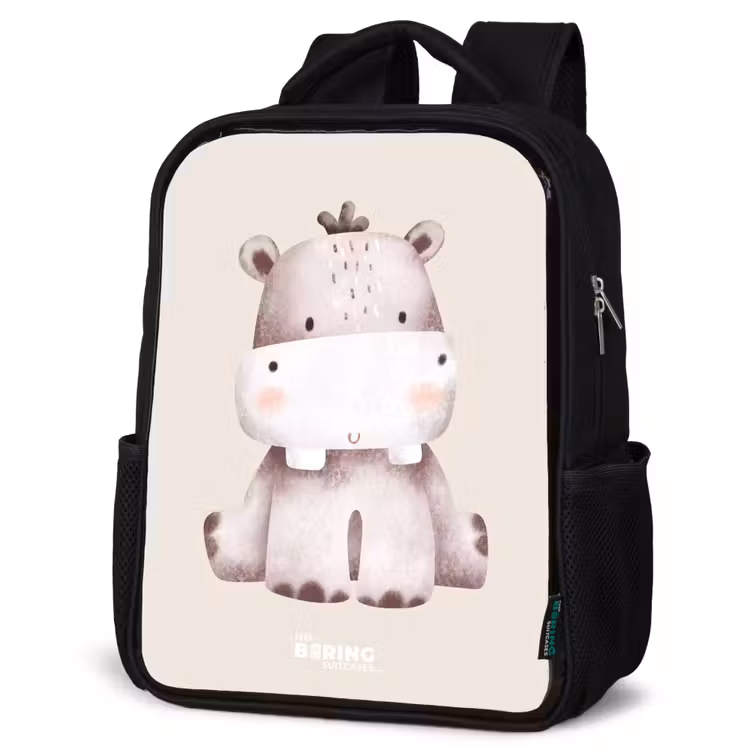 Kids backpack - Black - Hippo on beige background illustration — 4
