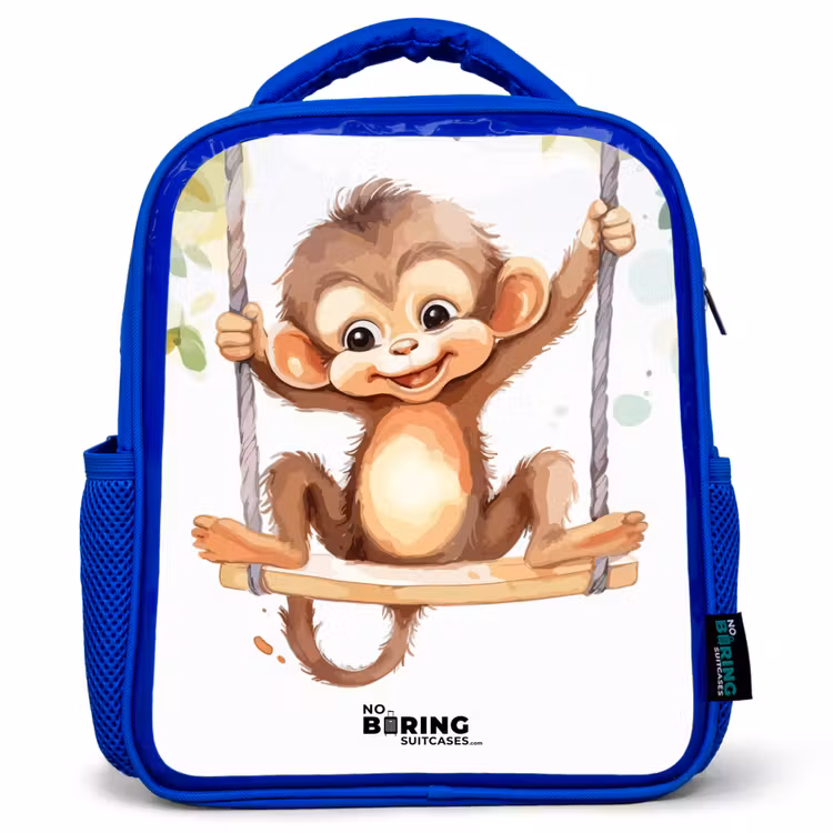 Kids backpack - Blue - Cheerful monkey on a swing illustration — 1