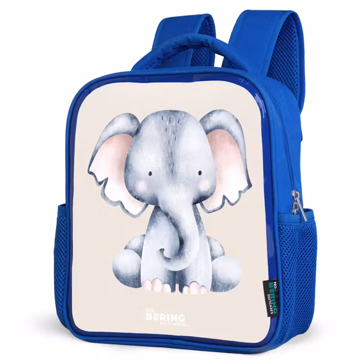 Kids backpack - Blue - Elephant drawing against a beige background — 3