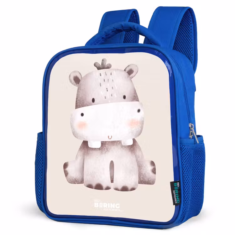 Kids backpack - Blue - Hippo on beige background illustration — 3