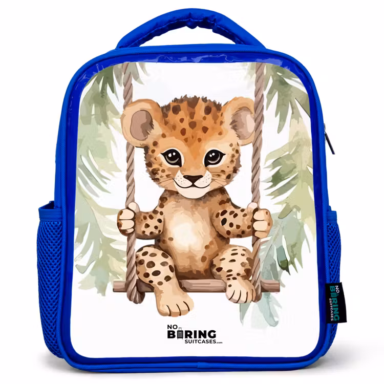 Kids backpack - Blue - Leopard cub on a swing watercolor illustration — 1