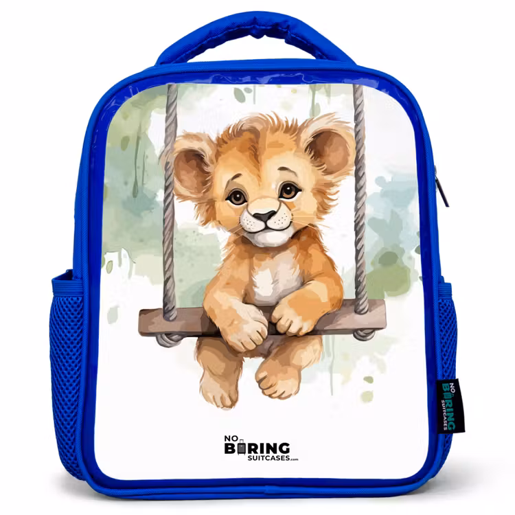 Kids backpack - Blue - Lion cub with swing illustration — 1