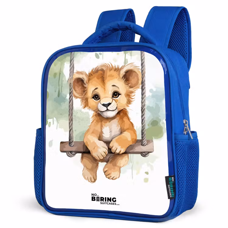 Kids backpack - Blue - Lion cub with swing illustration — 3