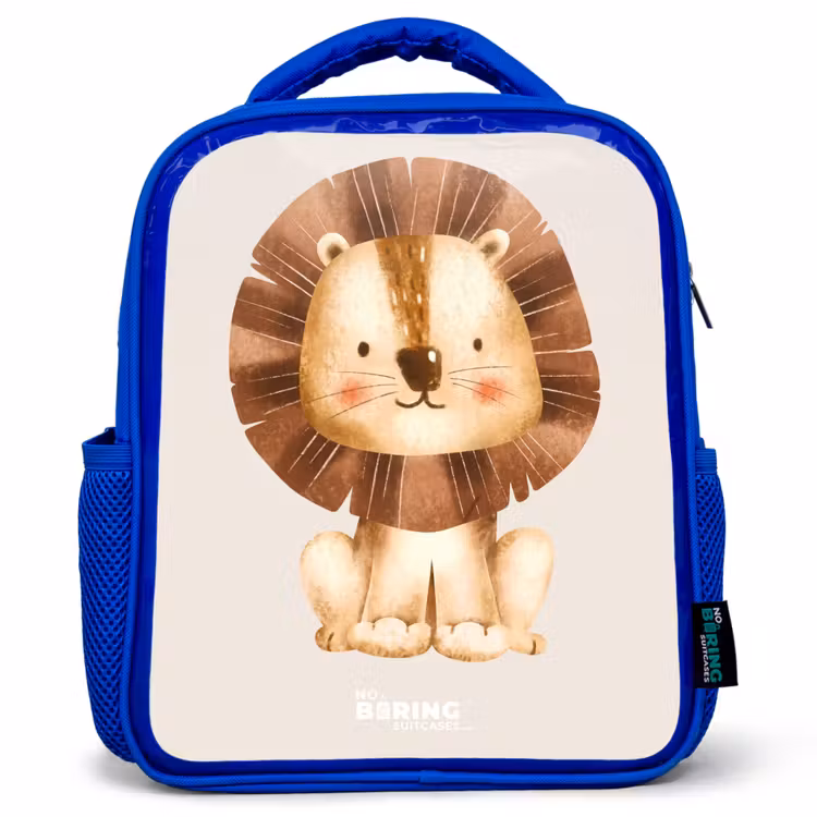 Kids backpack - Blue - Lion illustration with beige background — 1