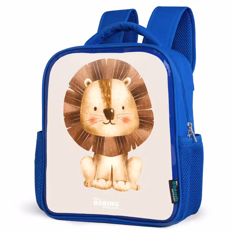 Kids backpack - Blue - Lion illustration with beige background — 3