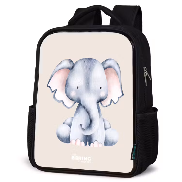 Kids backpack - Black - Elephant drawing against a beige background — 4