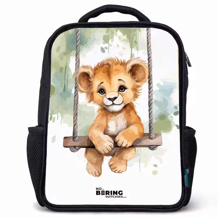 Kids backpack - Black - Lion cub with swing illustration — 1