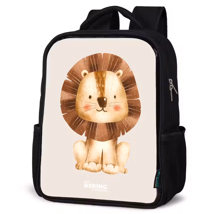Kids backpack - Black - Lion illustration with beige background — 4