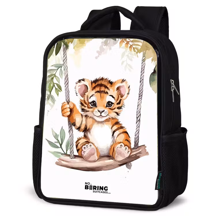 Kids backpack - Black - Rocking tiger cub watercolor drawing — 4