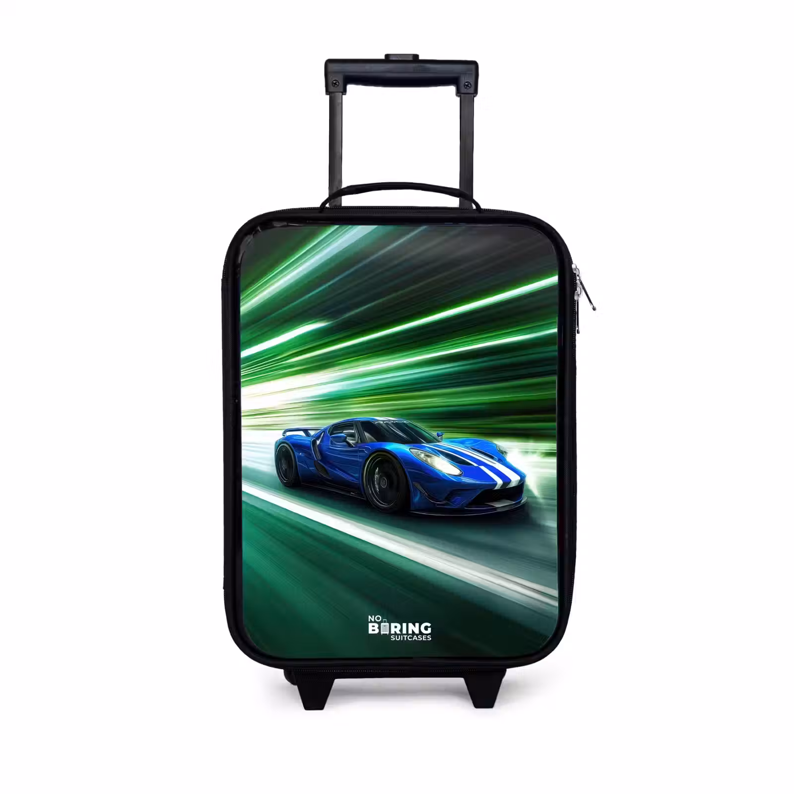 Children's suitcase - Blue race car with stripes in green tunnel — 1