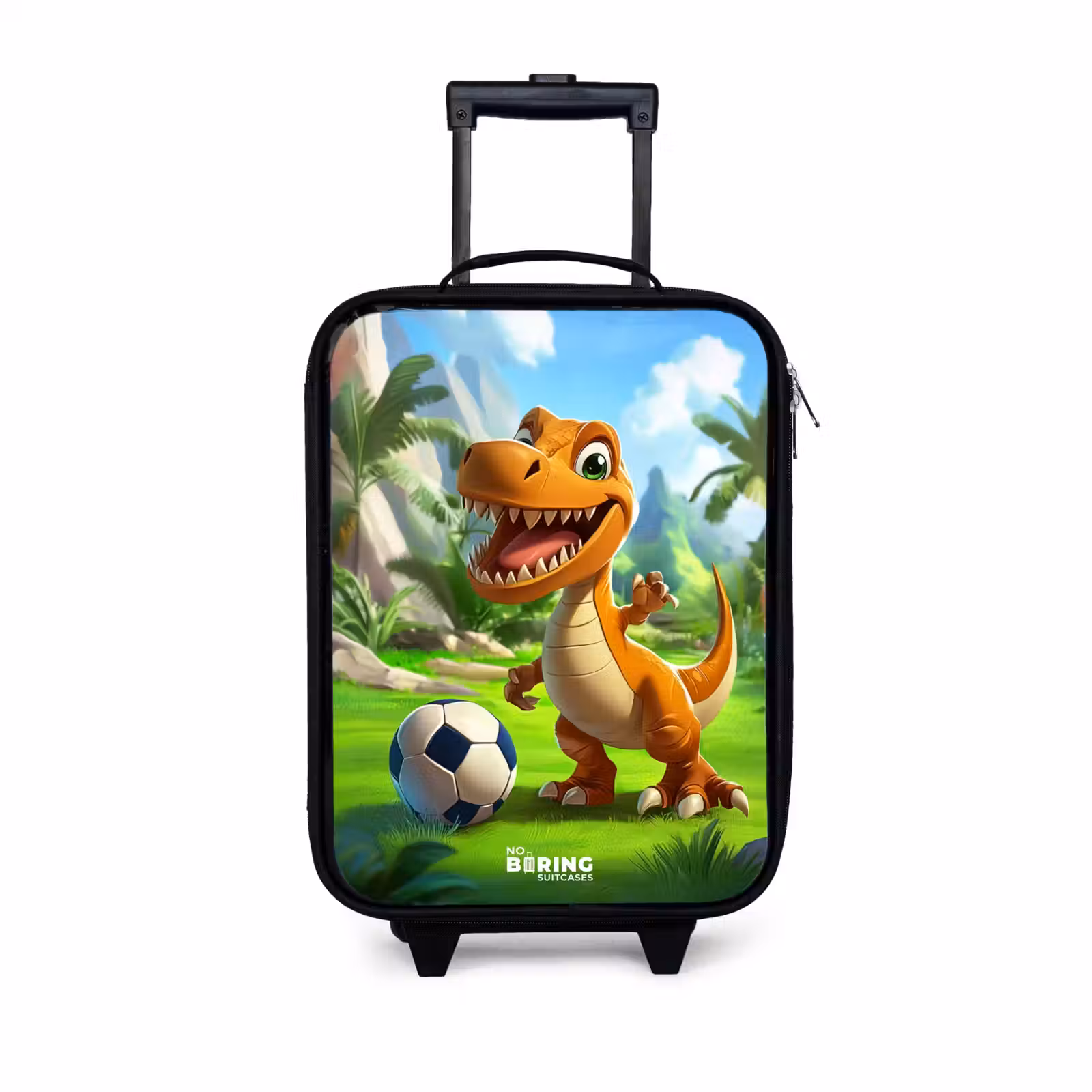 Children's suitcase - Dino with a soccer in green landscape — 1