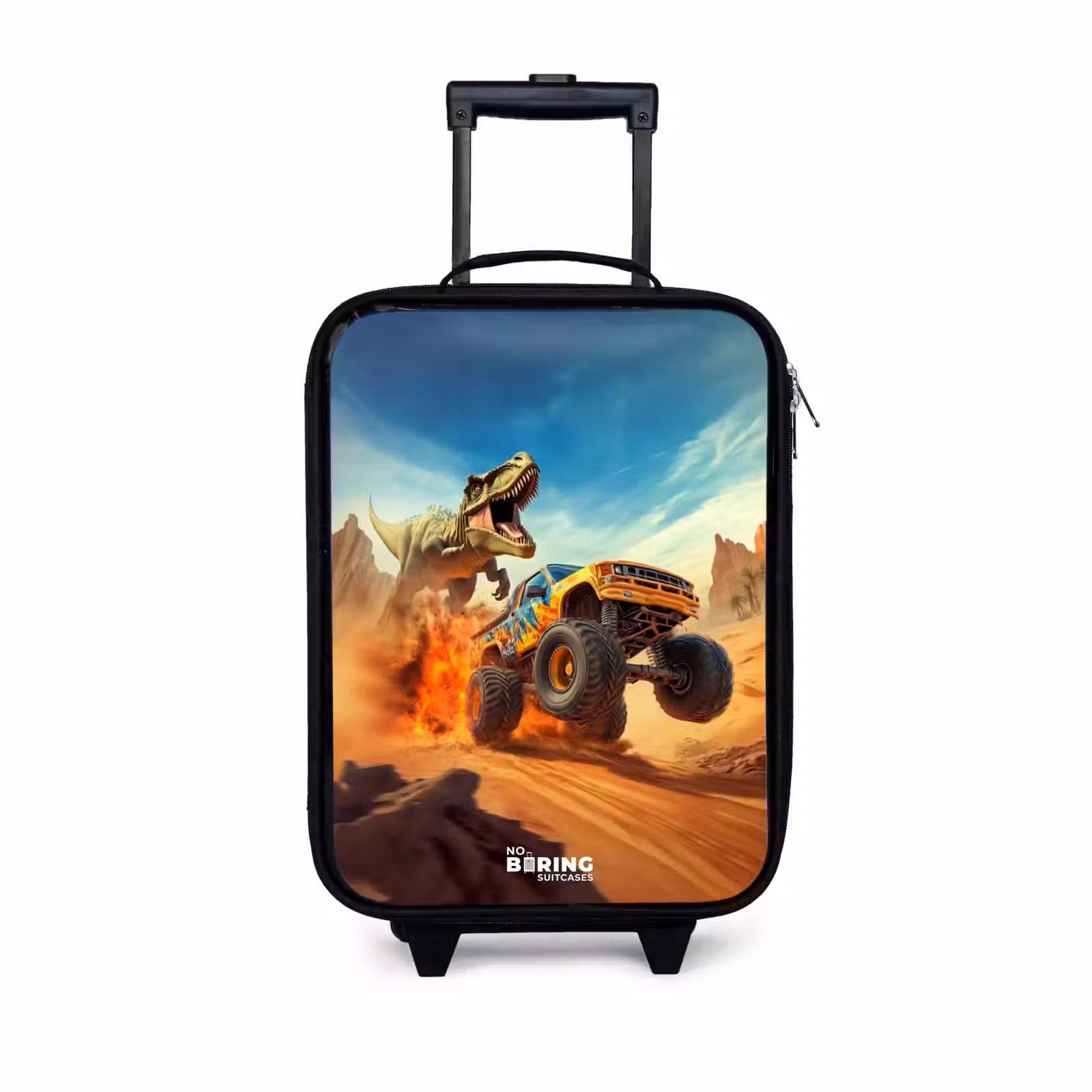 Children's suitcase - Fleeing truck for T-Rex in fiery desert — 1