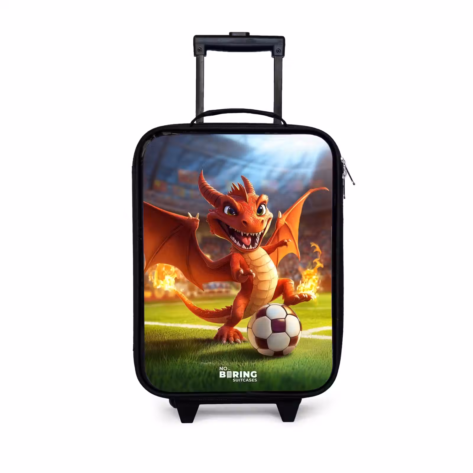 Children's suitcase - Red dragon plays soccer in sunny stadium — 1