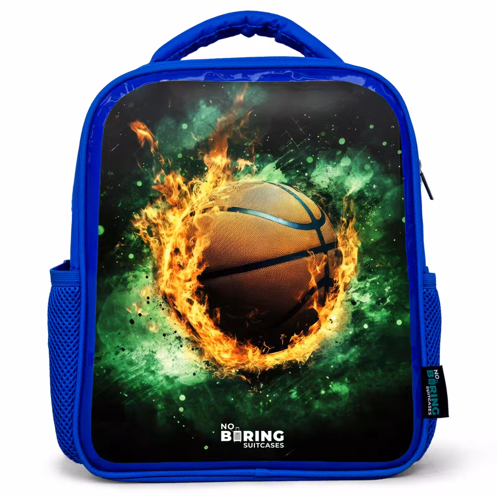 Kids backpack - Blue - Basketball in flames and explosive energy — 1