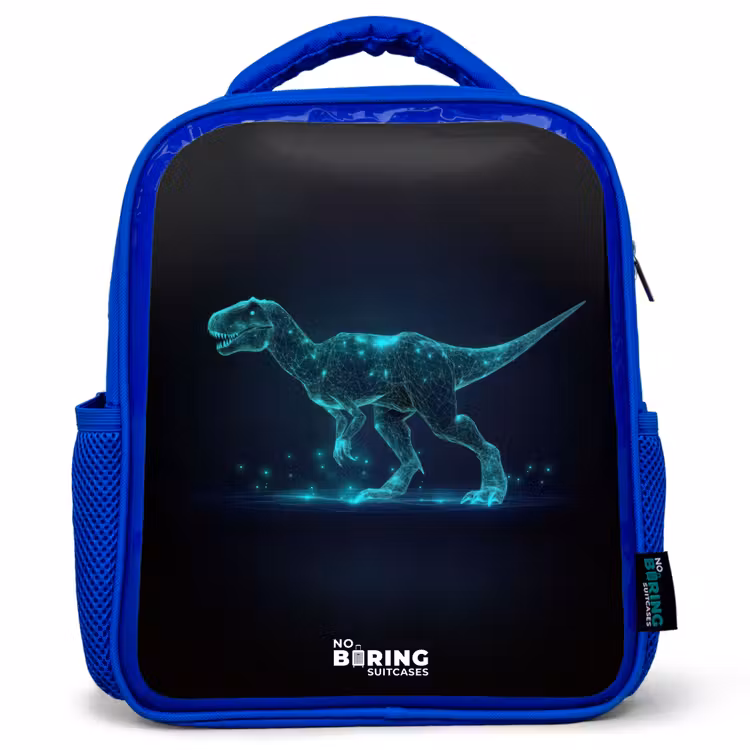Kids backpack - Blue - Digital T-Rex in blue light field — 1