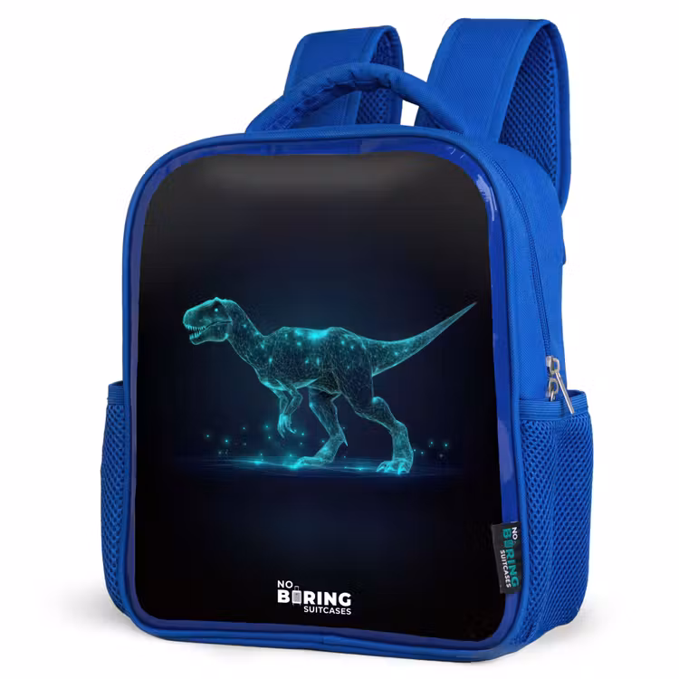 Kids backpack - Blue - Digital T-Rex in blue light field — 3