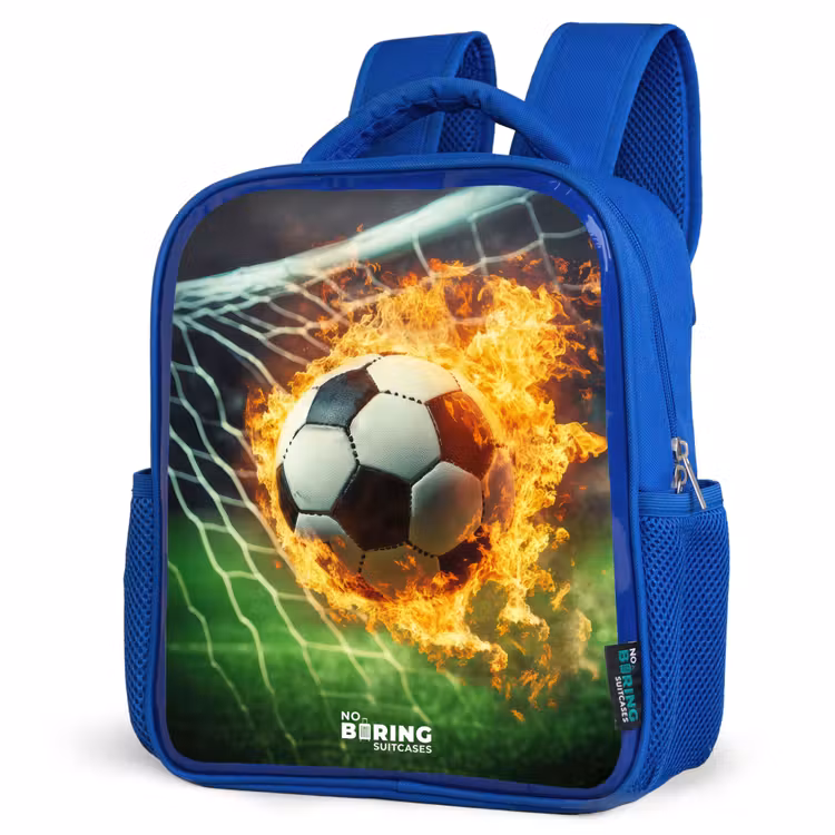 Kids backpack - Blue - Fire soccer captured in goal net — 3