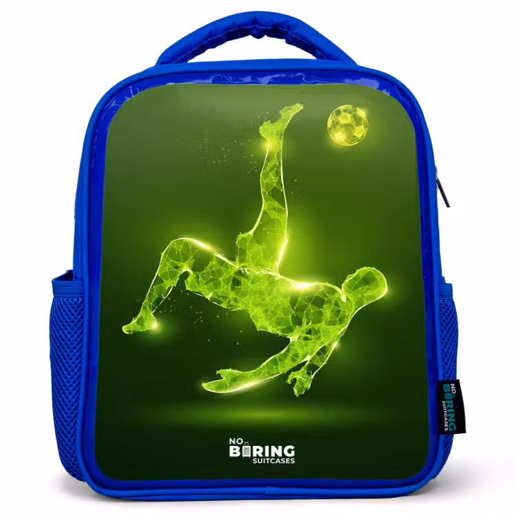 Kids backpack - Blue - Green neon embrace in action — 1