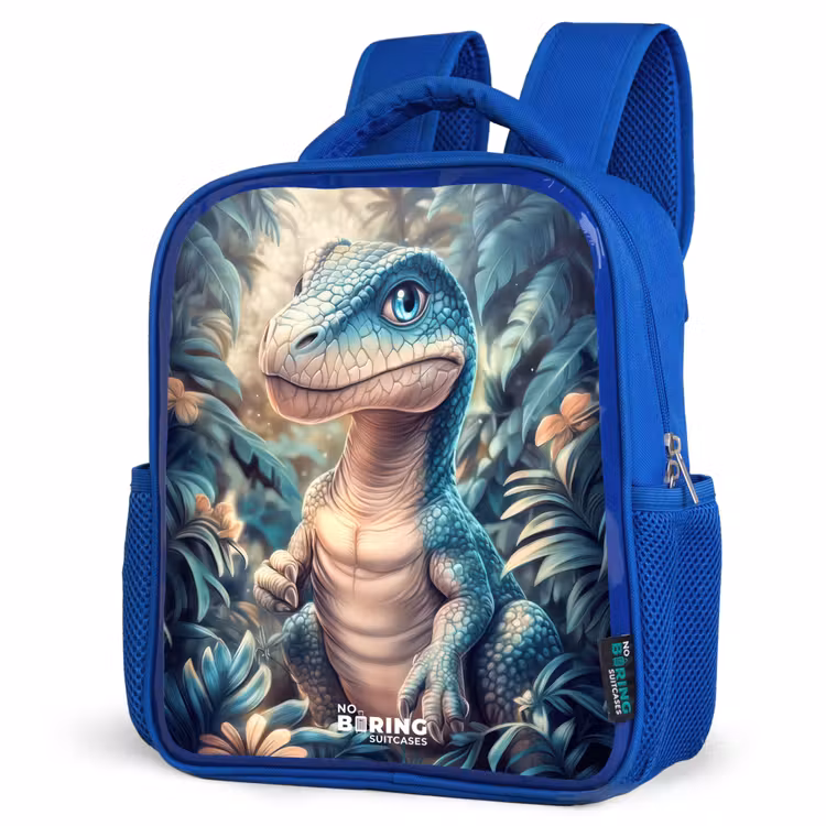 Kids backpack - Blue - Dino in mystical jungle with moonlight — 3