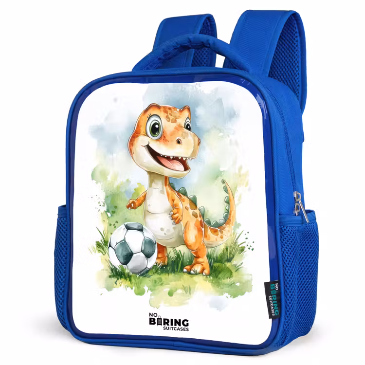 Kids backpack - Blue - Dino with soccer in colorful field — 3