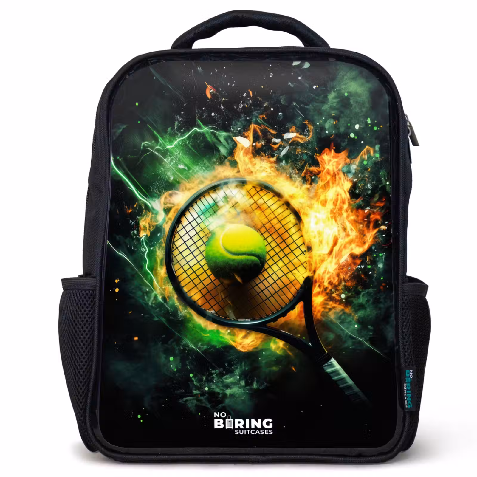 Kids backpack - Black - Tennis ball in flames on powerful smash — 1
