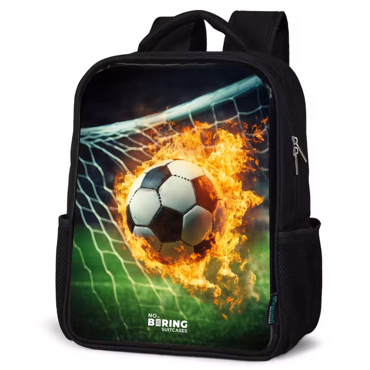Kids backpack - Black - Fire soccer captured in goal net — 4