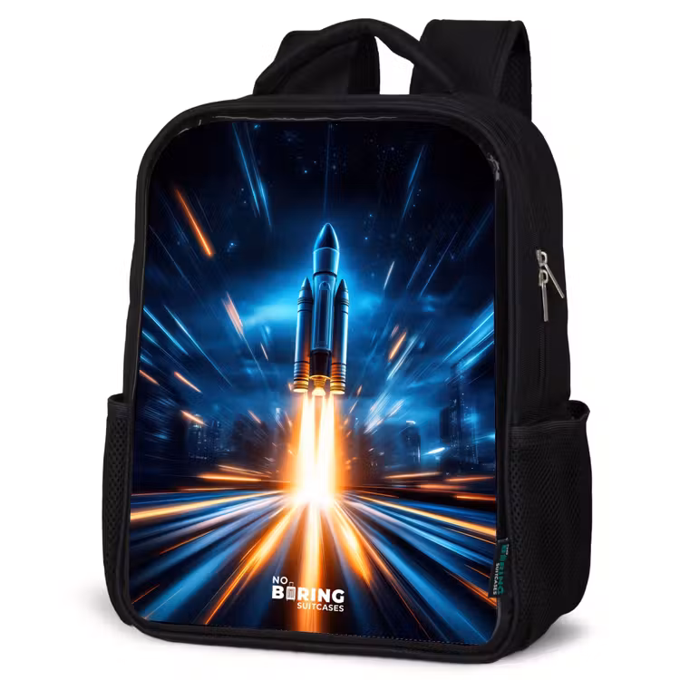 Kids backpack - Black - Space rocket takes off in nocturnal light show — 4